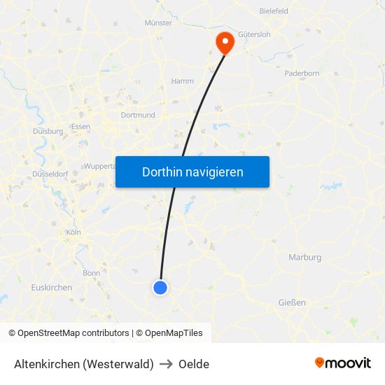 Altenkirchen (Westerwald) to Oelde map