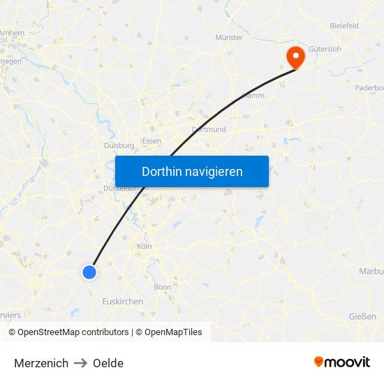 Merzenich to Oelde map