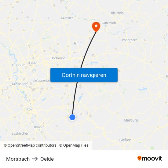 Morsbach to Oelde map