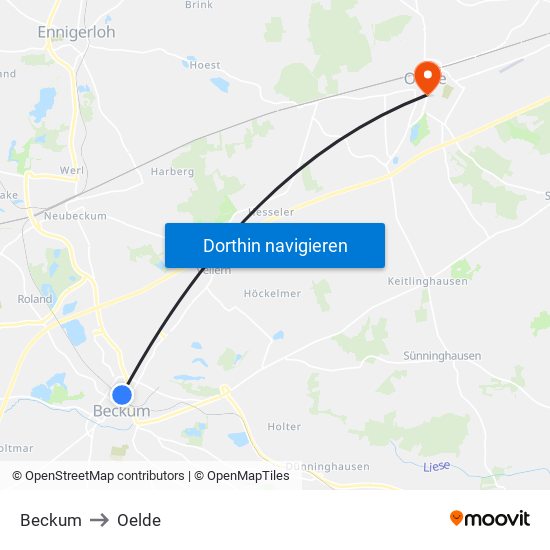 Beckum to Oelde map