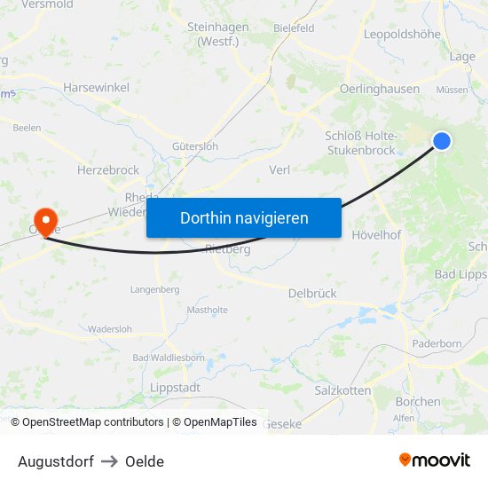 Augustdorf to Oelde map