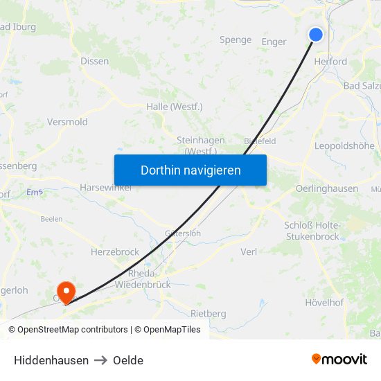 Hiddenhausen to Oelde map