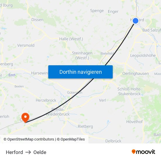 Herford to Oelde map