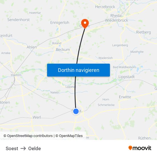 Soest to Oelde map