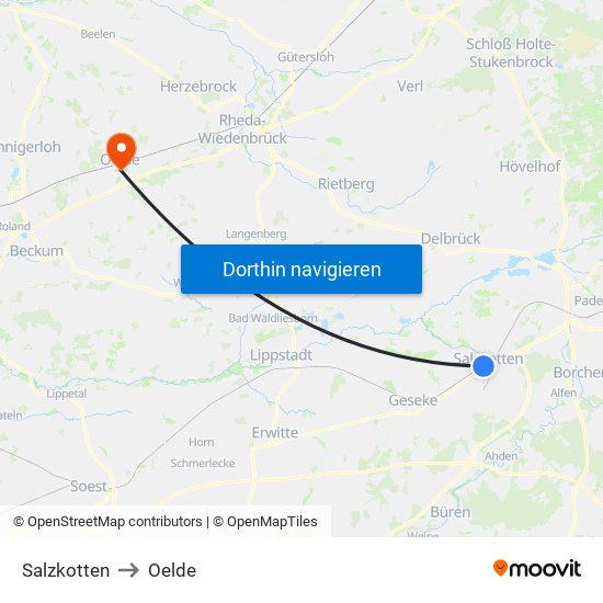 Salzkotten to Oelde map