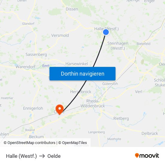 Halle (Westf.) to Oelde map