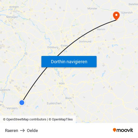 Raeren to Oelde map