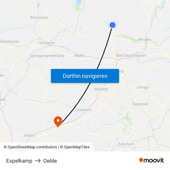 Espelkamp to Oelde map