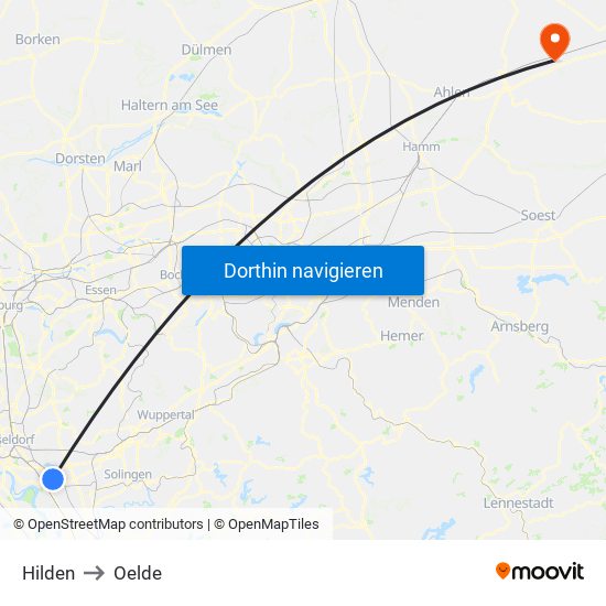 Hilden to Oelde map