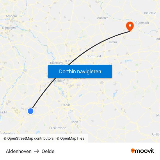 Aldenhoven to Oelde map