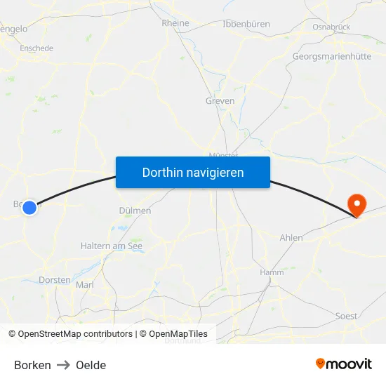 Borken to Oelde map