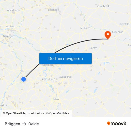 Brüggen to Oelde map