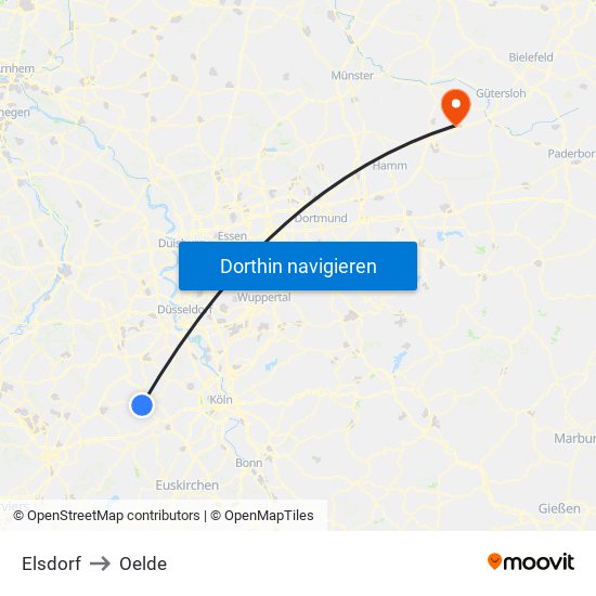 Elsdorf to Oelde map