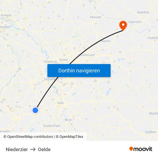 Niederzier to Oelde map