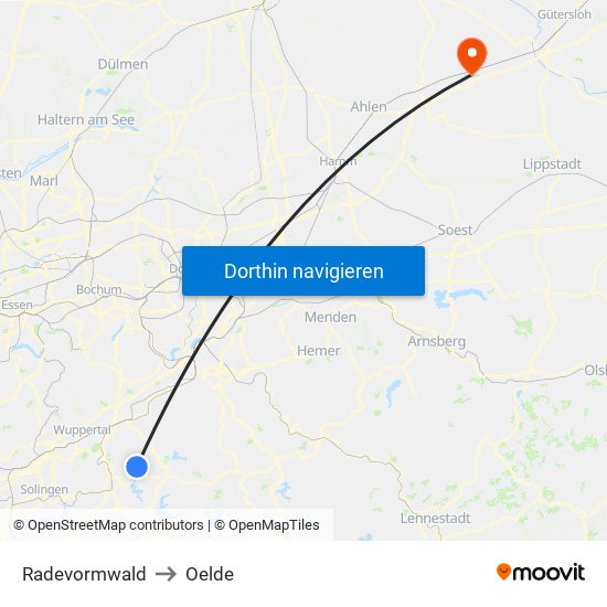 Radevormwald to Oelde map