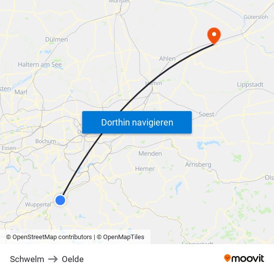 Schwelm to Oelde map