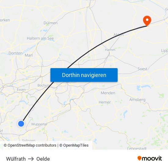 Wülfrath to Oelde map