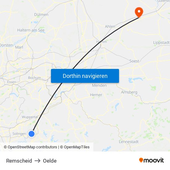 Remscheid to Oelde map