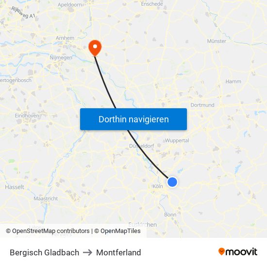 Bergisch Gladbach to Montferland map