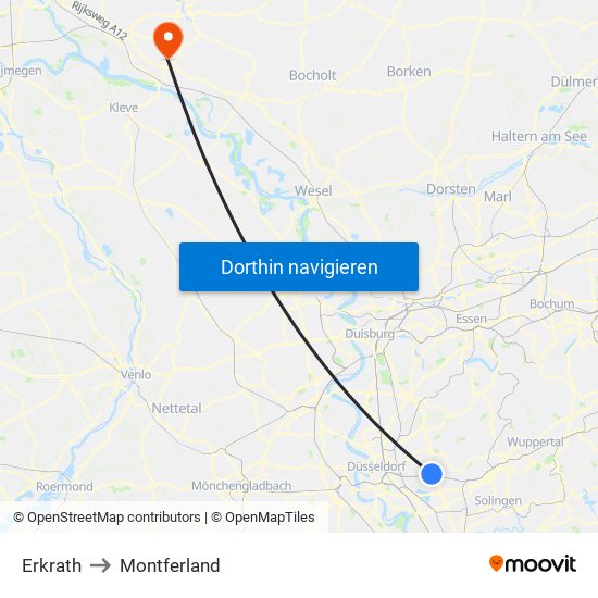 Erkrath to Montferland map