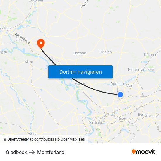 Gladbeck to Montferland map