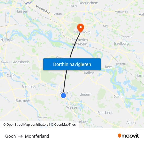 Goch to Montferland map