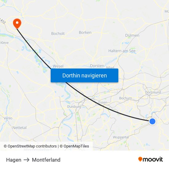 Hagen to Montferland map