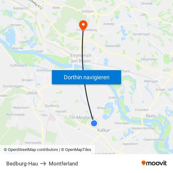 Bedburg-Hau to Montferland map