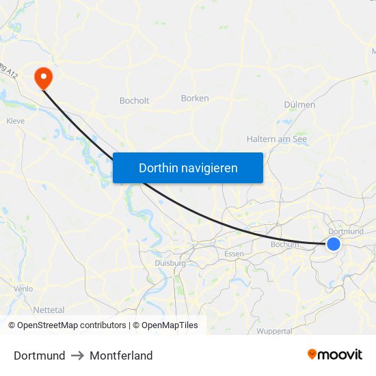 Dortmund to Montferland map