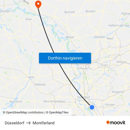 Düsseldorf to Montferland map