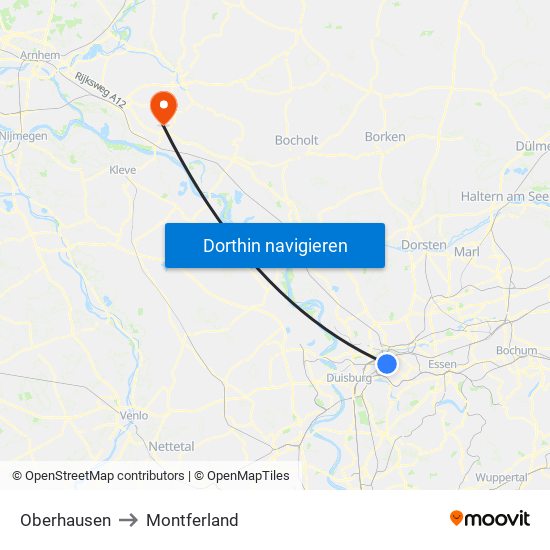 Oberhausen to Montferland map