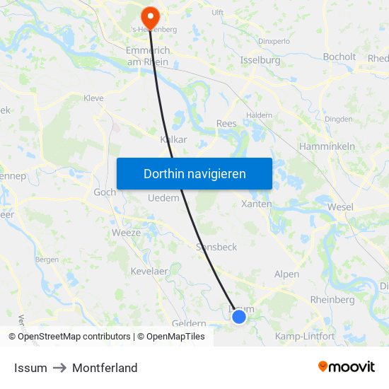 Issum to Montferland map