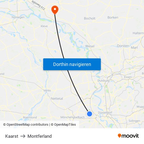 Kaarst to Montferland map