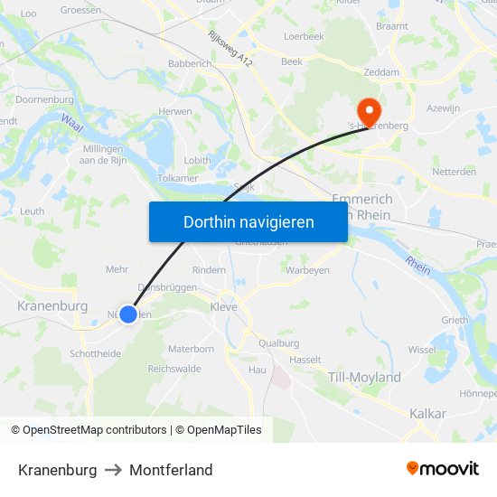 Kranenburg to Montferland map