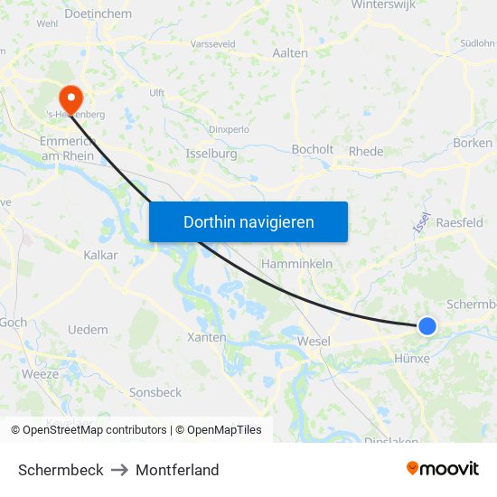 Schermbeck to Montferland map