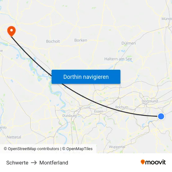 Schwerte to Montferland map