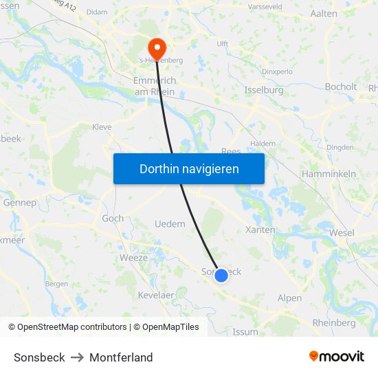 Sonsbeck to Montferland map