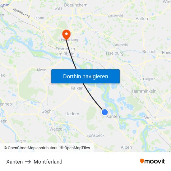 Xanten to Montferland map