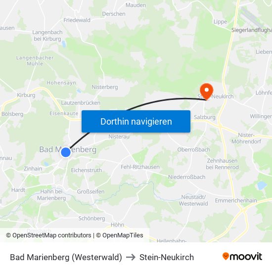 Bad Marienberg (Westerwald) to Stein-Neukirch map