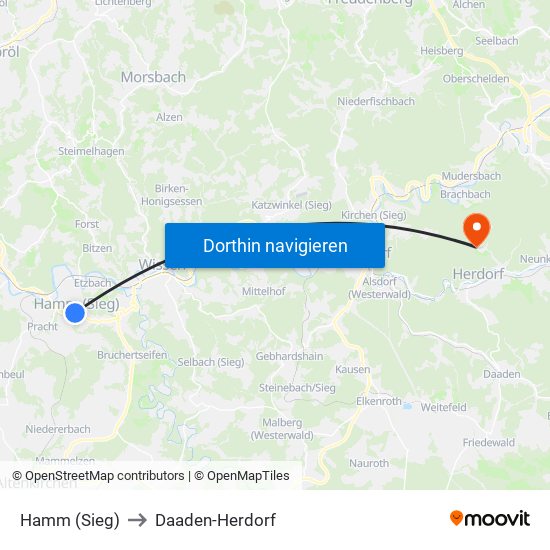 Hamm (Sieg) to Daaden-Herdorf map