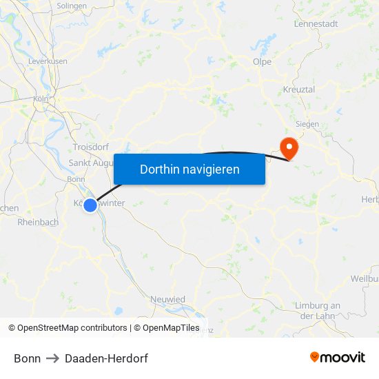 Bonn to Daaden-Herdorf map