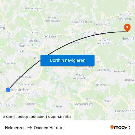 Helmenzen to Daaden-Herdorf map