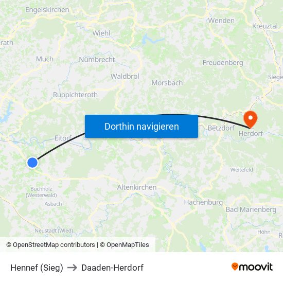 Hennef (Sieg) to Daaden-Herdorf map