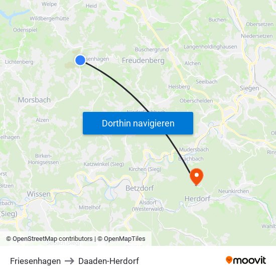 Friesenhagen to Daaden-Herdorf map