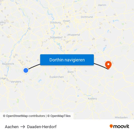 Aachen to Daaden-Herdorf map