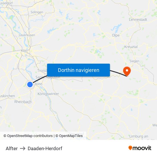 Alfter to Daaden-Herdorf map