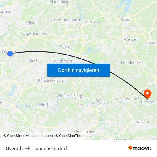 Overath to Daaden-Herdorf map