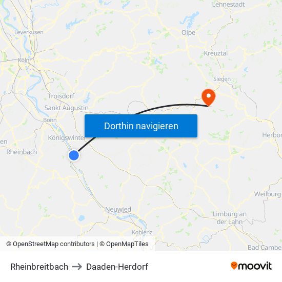 Rheinbreitbach to Daaden-Herdorf map
