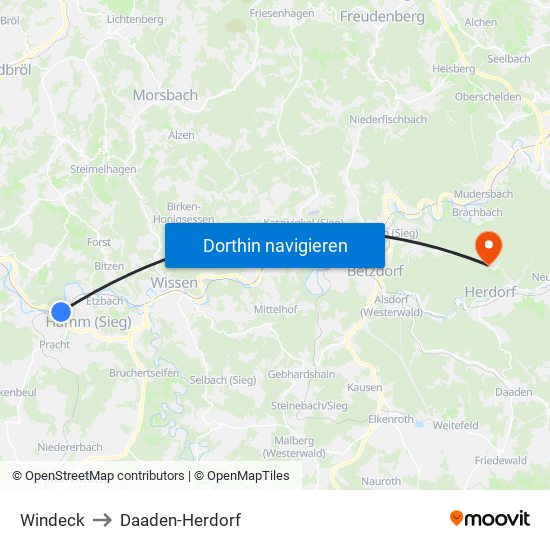 Windeck to Daaden-Herdorf map