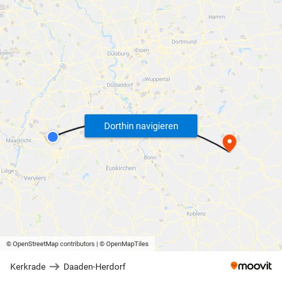 Kerkrade to Daaden-Herdorf map